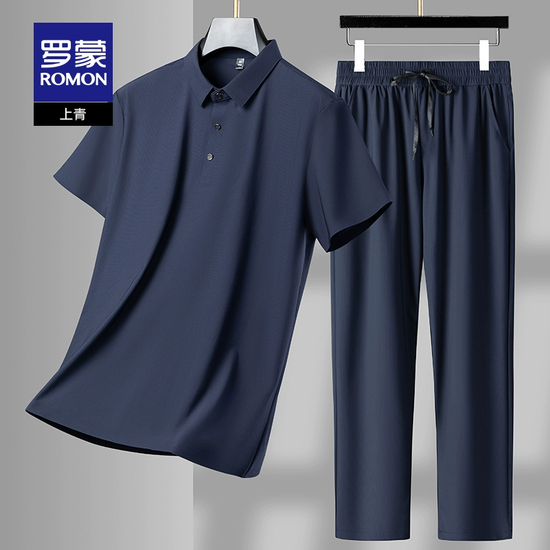 [Прохладная защита от солнца] Мужская рубашка-поло Romon с короткими рукавами для папы, лето 2025, тонкий костюм из двух предметов на День отца