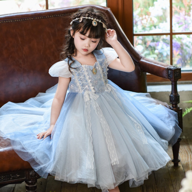 Girls' New Summer Dress, Kidsren's Elsa Princess Dress, Frozen Gauze Dress, Holiday Dress, Dress for Small and Medium-Sized Kidsren