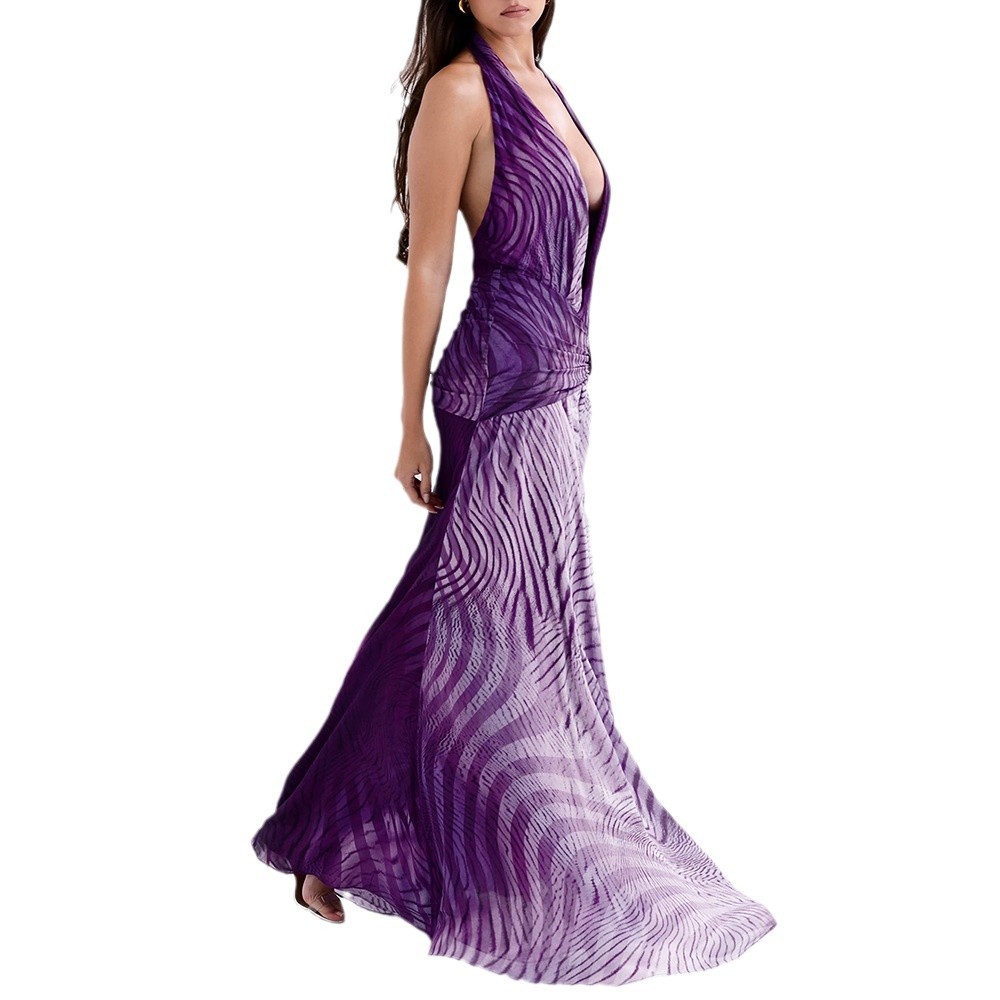 Women's Sexy Sleeveless Off-Shoulder Gradient Long Dress European American Style Halter Neck Slim Fitting Long Skirt_ecoleips.com