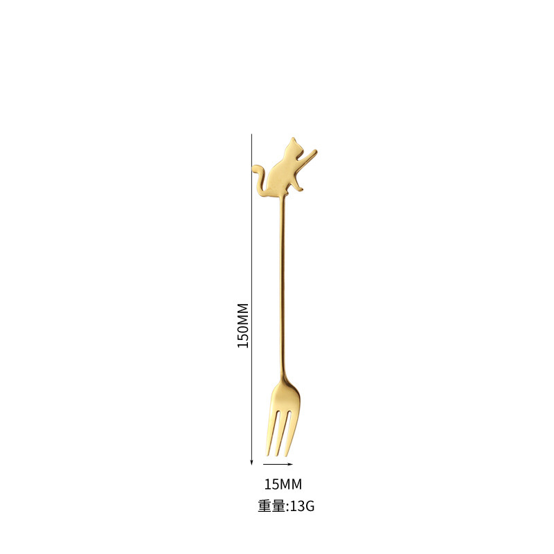 304不锈钢勺子创意卡通猫咪鱼勺叉咖啡勺搅拌勺甜品勺水果叉套装|undefined