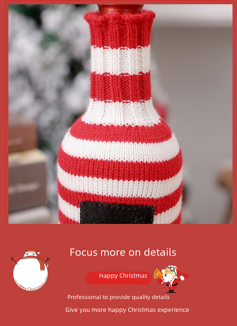 Neu Weihnachtsschmuck Wolle Acryl Gestrickte Gestreifte Weinflasche Set Elch Schneemann Wein Champagner Flasche_voghion.com