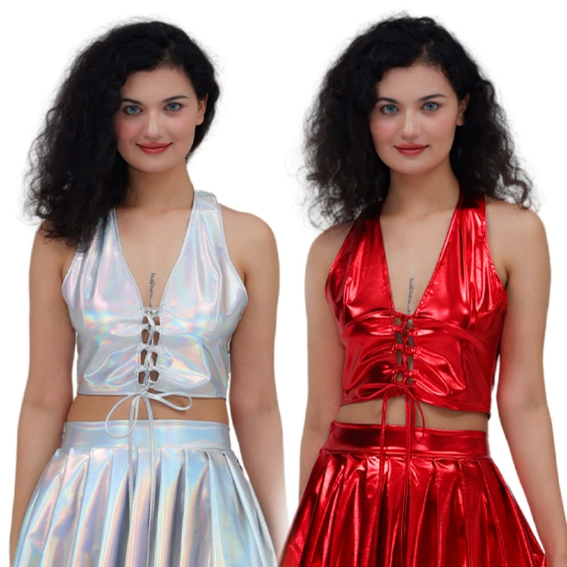 Европейская и американская трансграничная горячая девушка лакированная женская металлическая шея с завязками