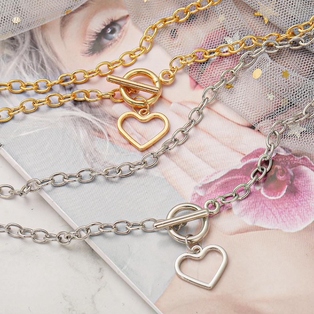 new heart pendent OT buckle alloy thick clavicle chain