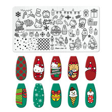 跨境爆款美甲钢板卡通猫咪圣诞格纹不锈钢磨砂印花模板工具带背板