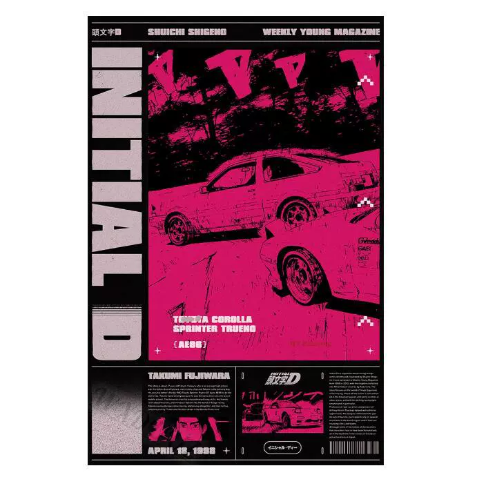 Постер для украшения дома: обстановка комнаты с обложкой журнала гонок Retro Car GTR JDM Racing на холсте, картина на стену