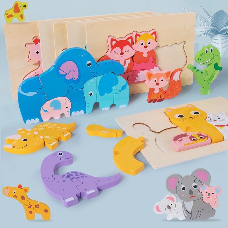 Amazon niños madera puzzle tridimensional pares de animales padres-hijos cognitivos juguetes de educación temprana personalizados