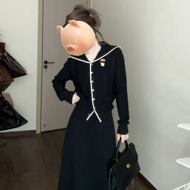Вязаное платье-свитер с воротником в стиле колледжа, женское, весна 2025, новый стиль, миниатюрный, ароматный корейский костюм