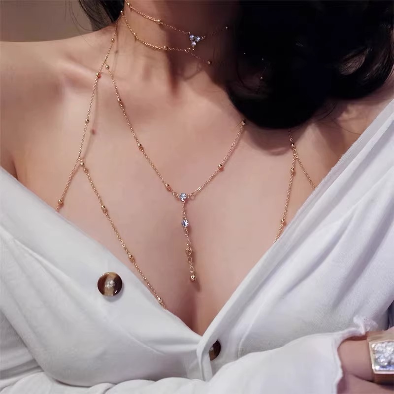 Mujer alto sentido de backless decorativo colgante pecho cadena cuerpo cadena clavícula cadena mujeres red Pila desgaste collar caliente estilo Accesorios