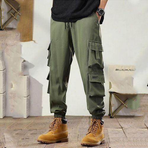 Men's Work Pants for Autumn/Winter, Ins Trend Brand, Large Pockets, Loose Casual, Versatile Fashion, Ankle-Tie Cotton Pants