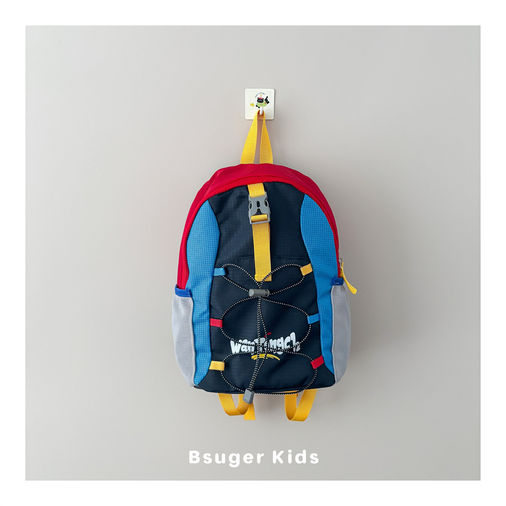 Ins-Style Color-Blocking Children's Backpack, Lightweight Outdoor Hiking School Bag, Large Capacity Spine-Protecting Student Backpack for Boys and Girls