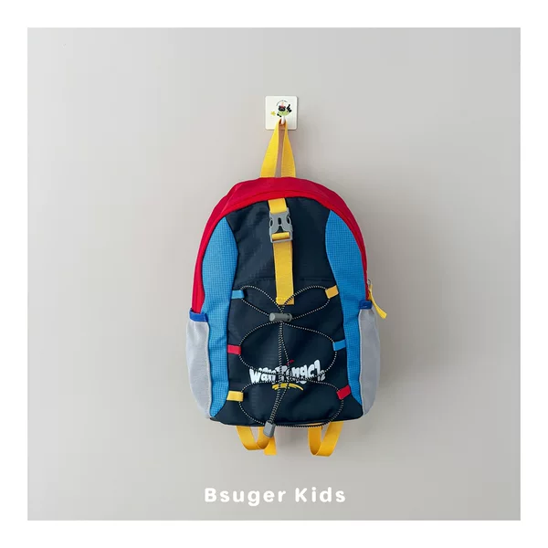 Ins-Style Color-Blocking Children's Backpack, Lightweight Outdoor Hiking School Bag, Large Capacity Spine-Protecting Student Backpack for Boys and Girls