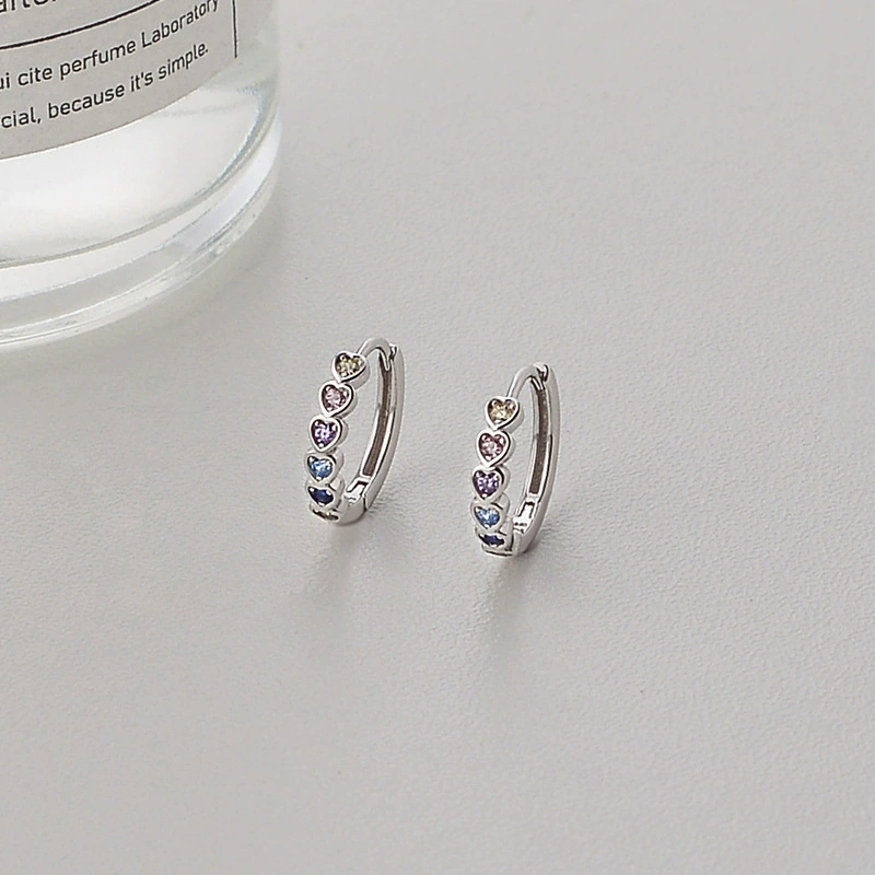 Small earrings heart shaped with zircon, silver 925 sample, light luxury style, micro incrustation