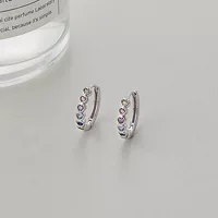 Small earrings heart shaped with zircon, silver 925 sample, light luxury style, micro incrustation