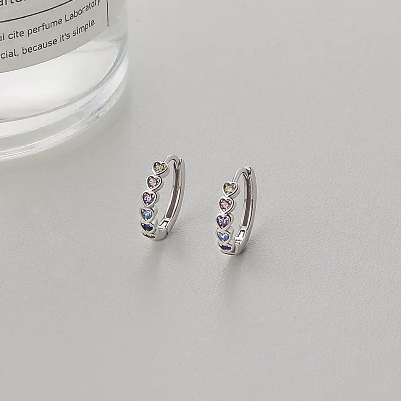 Small earrings heart shaped with zircon, silver 925 sample, light luxury style, micro incrustation