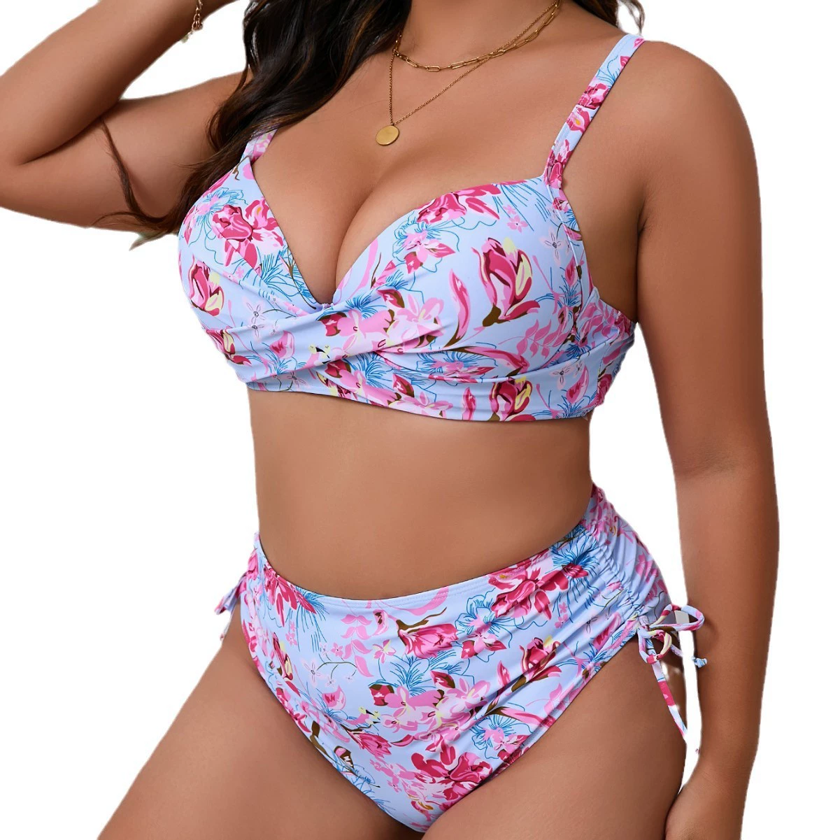 Бретельки, купальник, европейский стиль, надевается на плечо, plus size, высокая талия