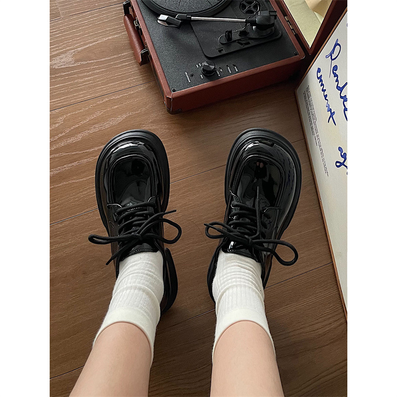 Black retro summer Mary Jane shoes English style with shoelaces…