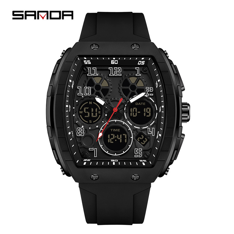 Sanda reloj electrónico reloj deportivo multifuncional en forma de barril de vino reloj despertador de fiesta estudiantil reloj impermeable 6235