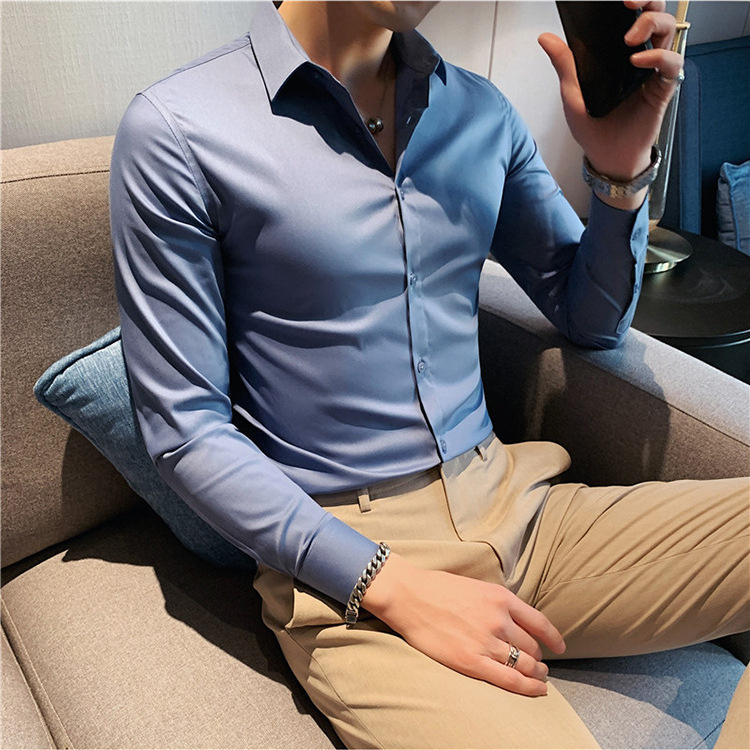长袖衬衫男商务休闲正装免烫高端春秋新男士衬衣纯色修身潮流批发|undefined