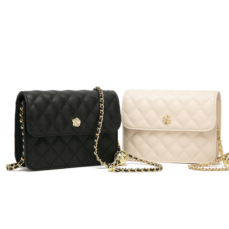 2024 Borsa piccola con catena dorata a forma di pallina dorata alla moda quadrata in tinta unita versatile 2024, design unico, spalla singola_voghion.com