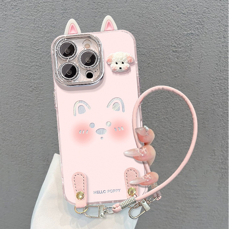 适用苹果16promax手机壳13可爱小狗公仔挂绳iphone15女款14高级感|undefined