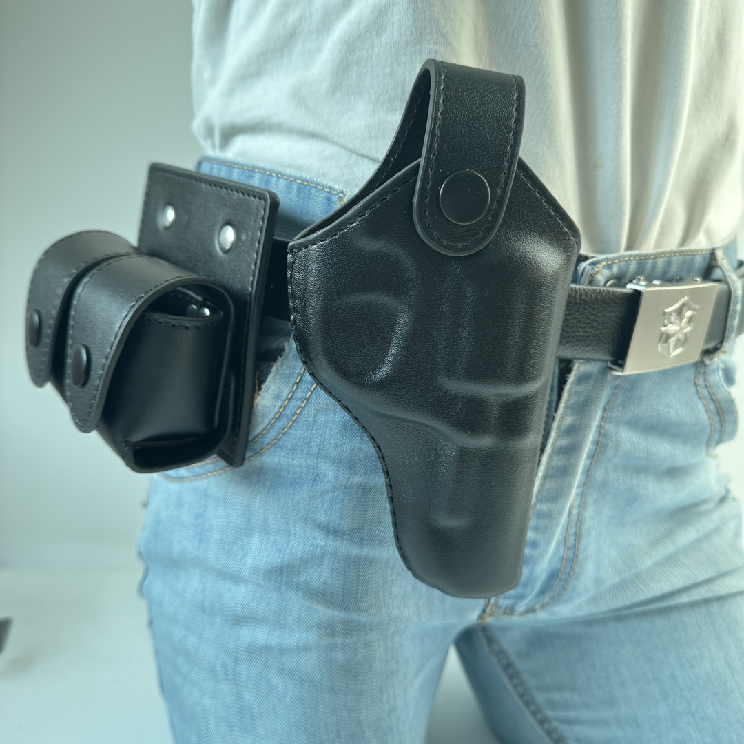 리볼버 9MM 홀스터 성형 전술 빠른 풀 훈련 성능 소품 소 가죽 홀스터 더블 행 총알 홀스터
