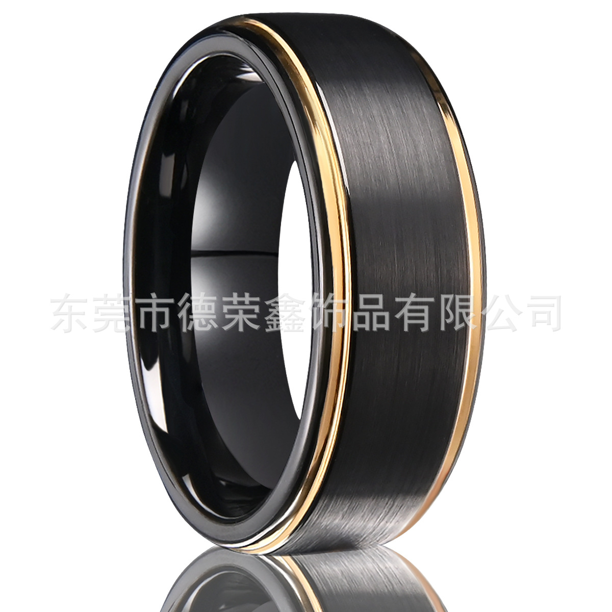 Rose Gold and Black Two-Tone Tungsten Steel Ring 8mm Brushed Stepped Edge Foreign Trade Jewelry Men's Ring 2025 New Model
