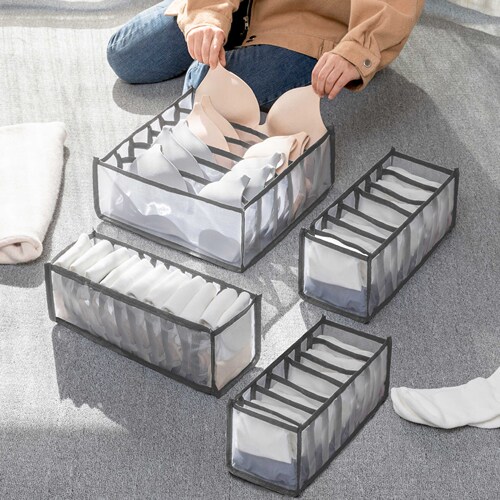 4-piece mesh storage box underwear storage box socks bra panties drawer-type divided wardrobe organization grid