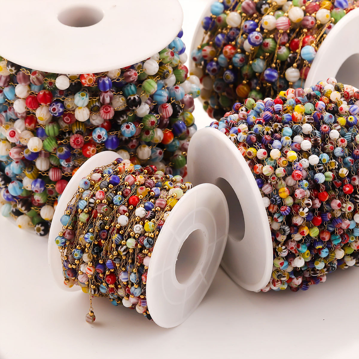 Nuevo cross-border de acero inoxidable flores de piedra de vidrio cadena de cristal colorido collar DIY accesorios de joyería de pulseras