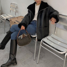 杨幂同款皮毛一体羊羔毛皮草外套女中长款廓形羊剪绒冬季大衣