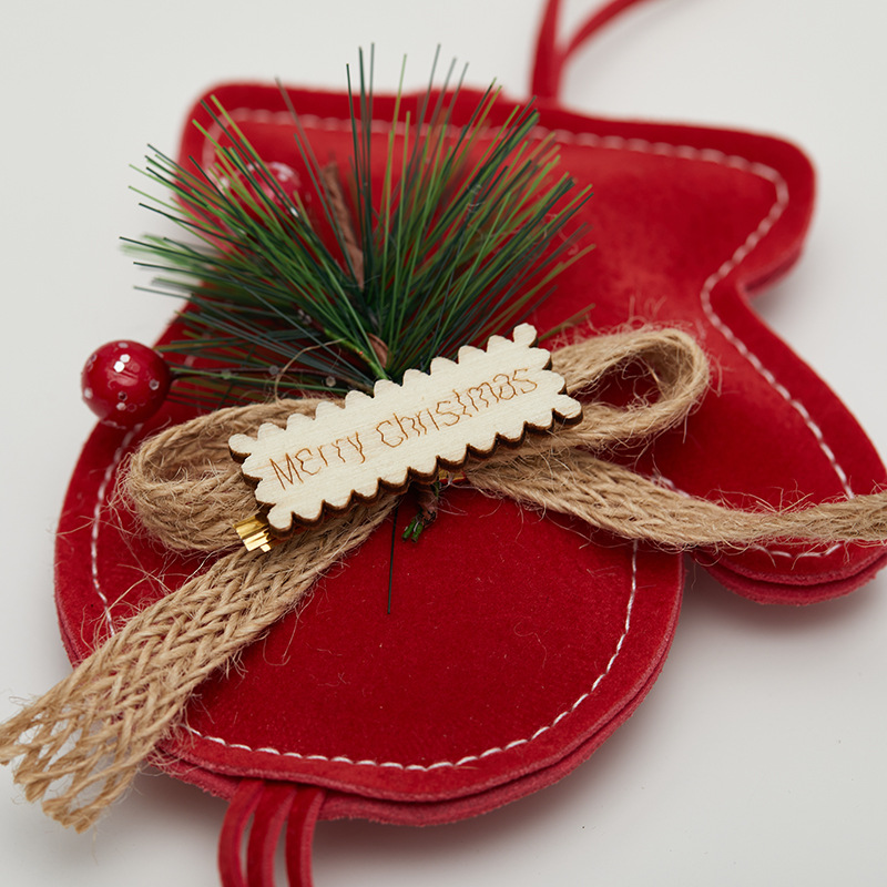 Buscando madera guantes de campana de peluche rojo colgante pin colgante decoración del árbol de Navidad