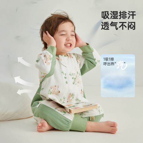 Wellberu baby sleeping bag spring and autumn baby anti-kicking quilt thin children's bamboo cotton gauze long-sleeved split-leg sleeping bag