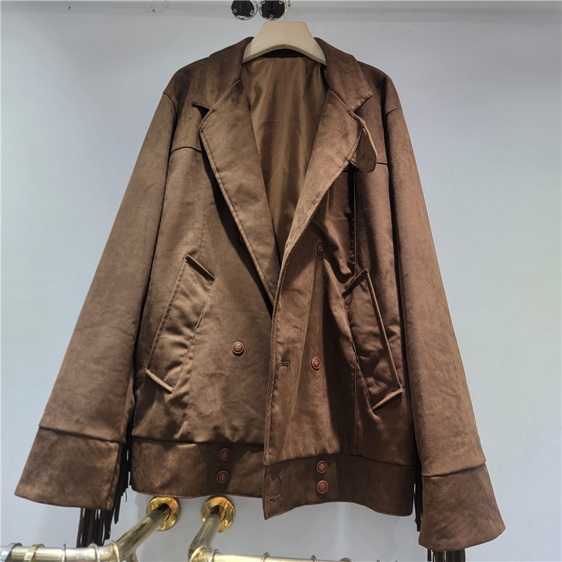 Moda europea y americana retro británico bf tendencia doble hebilla diseño de bordilla alta sensación de 2025 chaqueta de traje de otoño