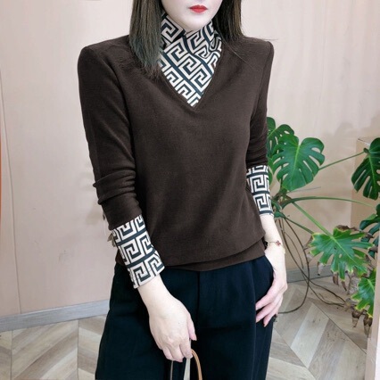 Ladies' Autumn/Winter Semi-High Collar Fleece Base Layer Top 2025 Fashion Trendy Stylish Tummy Covering Pseudo Two-Piece Upper Shirt