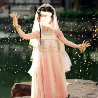Летний экзотический костюм принцессы для девочек Hanfu, детский танцевальный костюм супер феи в этническом стиле, платье принцессы для маленькой девочки.