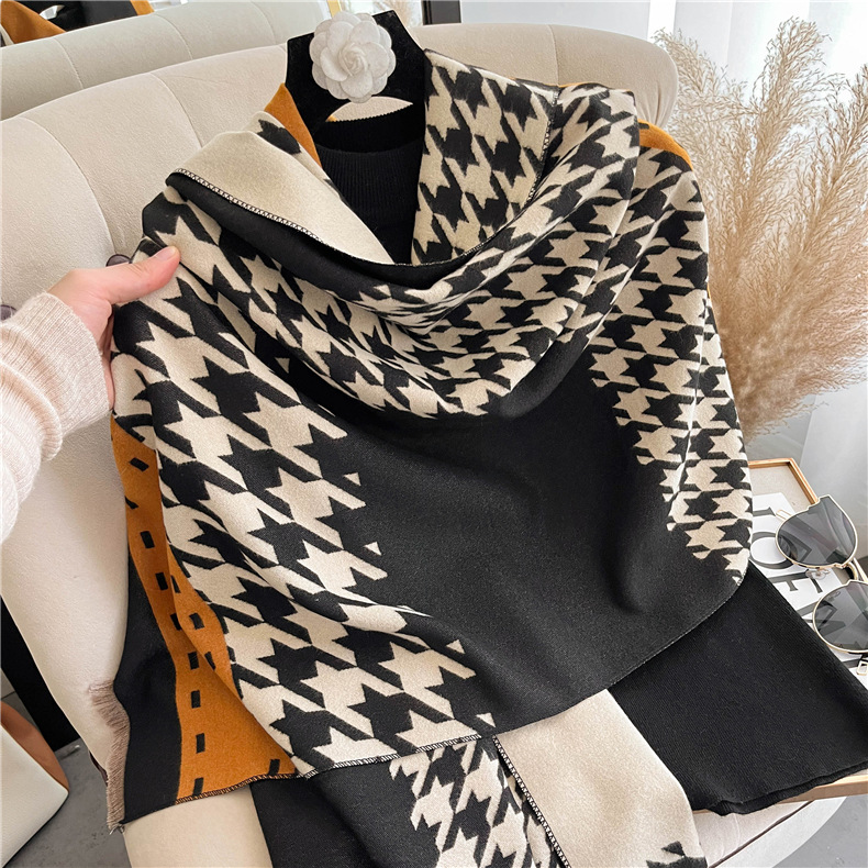 620g Weight Scarf Classification Outdoor, Daily Occasion Imitation cashmere Material Houndstooth, Color Block Pattern Winter Season Women's Gender Tassel Design Sweet, Simple Style Style Women's Sweet Simple Style Houndstooth Color Block Imitation Cashmere Tassel Scarf 6