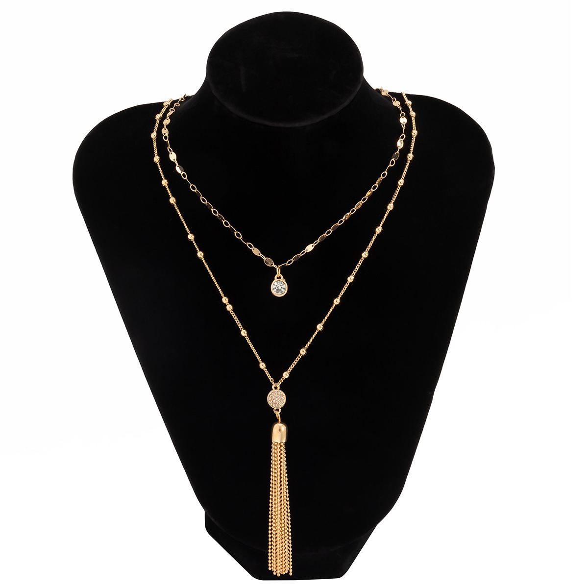 Fashion Bead Chain Tassel Pendant Simple Double-layer Alloy Necklace display picture 4