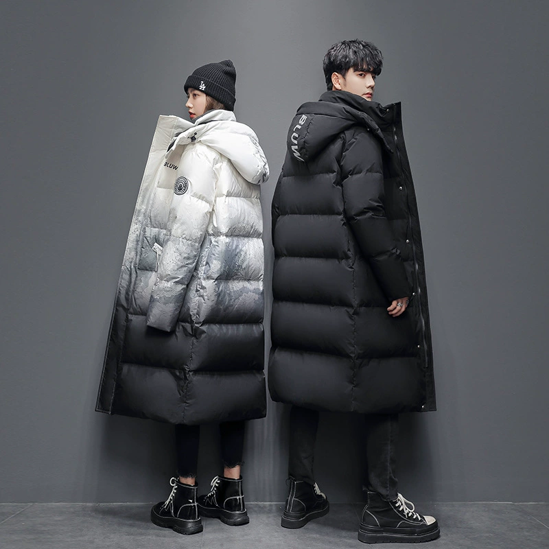 Мужская зимняя куртка-пуховик, бархатная модная толстовка с капюшоном для любимого человека, градиент, пух гусиный
