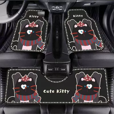 Cute Silk Loop Car Floor, Universal Foot Pad - striped-scarf-spotted-cat-gray-cat-complete-three-piece-set