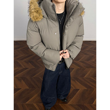 2025爆款美式复古纯色毛领连帽棉衣男潮牌宽松加厚保暖派克服外套