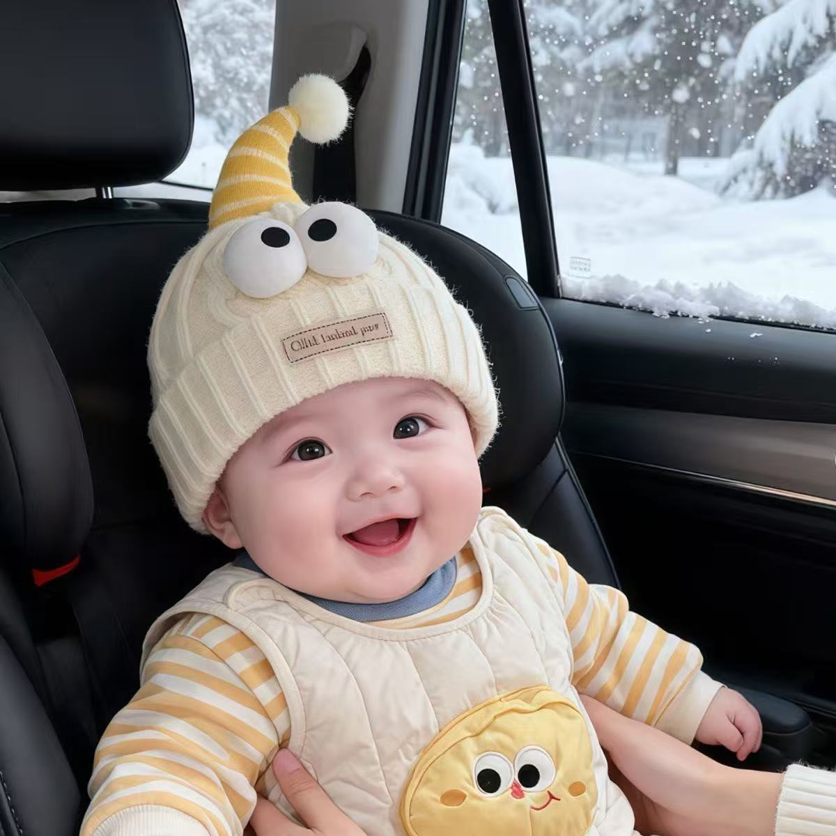 Baby Ear Protection Hat, Winter Hat for Men and Women, Cute and Super Cute Knitted Hat, Thickeneded Warm Pullover Hat, Woolen Hat