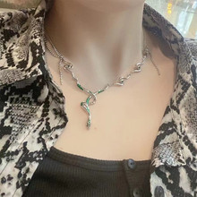 镶钻祖母绿设计感蛇形项链欧美时尚夸张圆珠锁骨链个性百搭项饰女