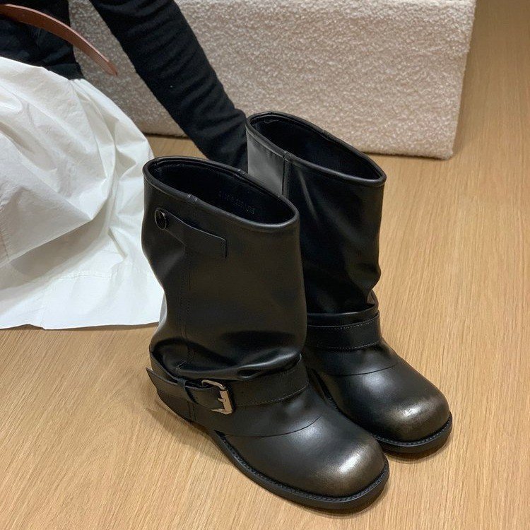 厚底复古棕色马丁靴女2025新款春秋女靴粗跟短靴显瘦配裙子裤管靴|undefined