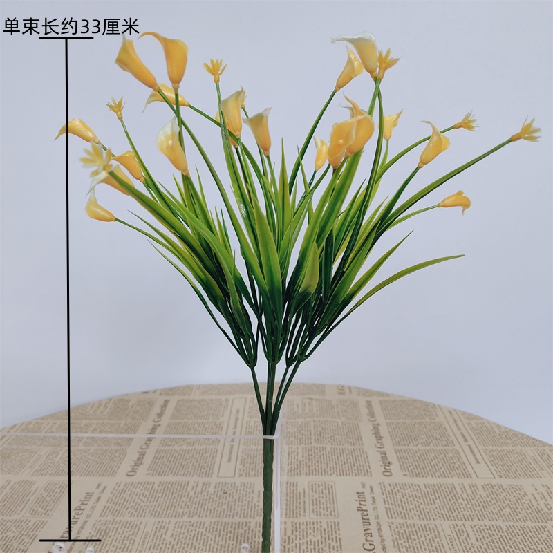 Flores de plástico falsas de una sola flor yucari hierba de agua decoración cercas de flores llenas de estrellas pequeñas flores de flores de simulación de flores verdes rosas