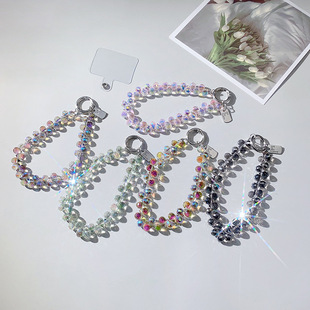 Luxury high-grade crystal beads portable chain wrist short lanyard with clip mobile phone shell keychain pendant fashion