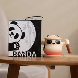 茶咖熊猫泡茶马克杯创意陶瓷茶水分离杯子带盖过滤男女办公室水杯