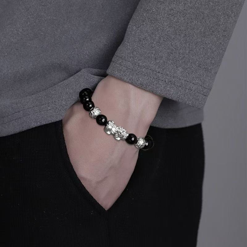 Bracciale pixiu in ossidiana nera con perline buddha oro_voghion.com