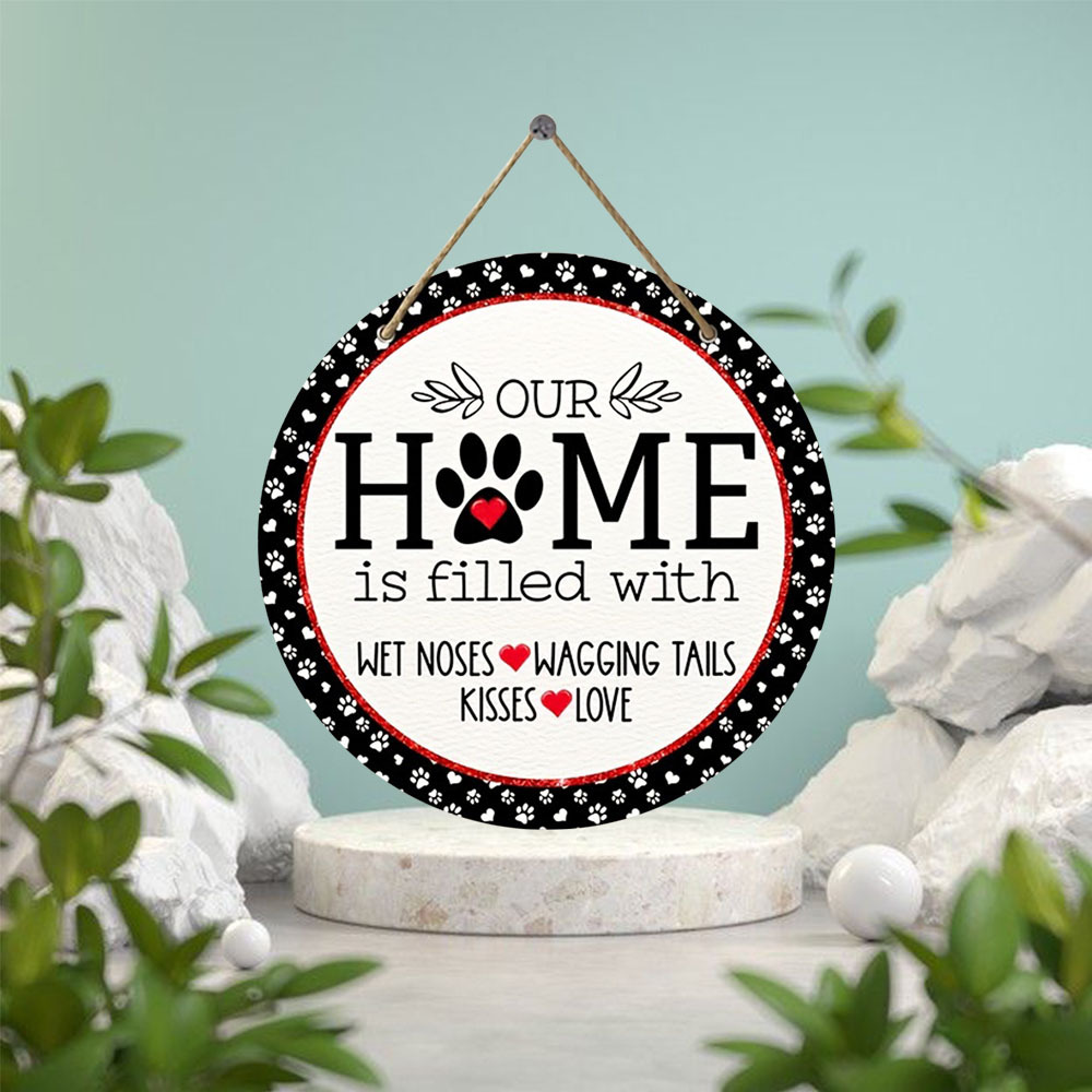 Cross-border Amazon dog circle emblem wreath home decoration wooden dog welcome door plaque