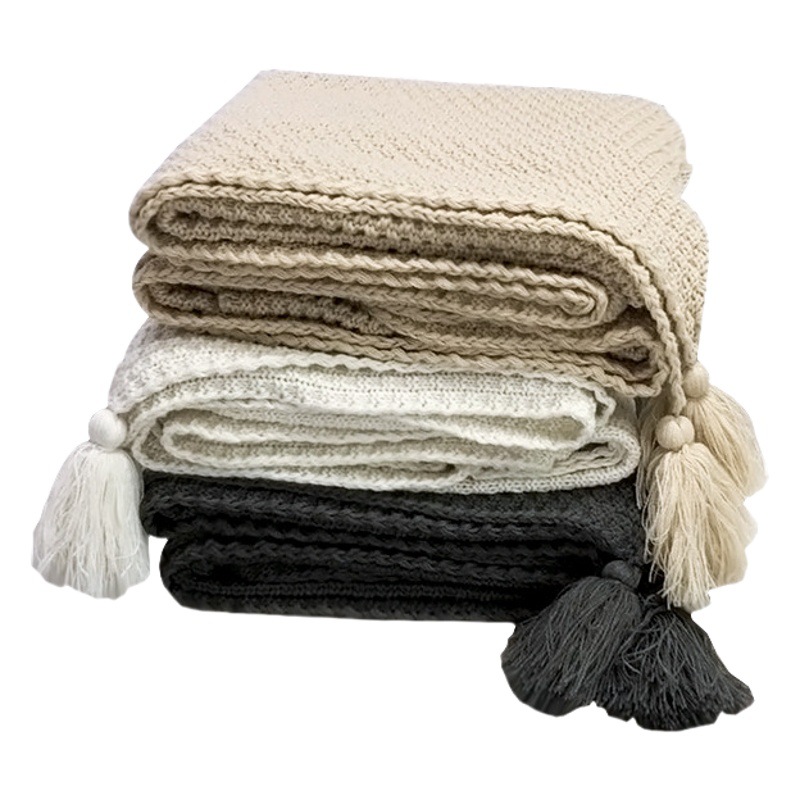 New Nordic Style Tassel Knitted Blanket Office Air Conditioning Lunch Break Blanket Wool Cover Blanket Sofa Casual Blanket Blanket