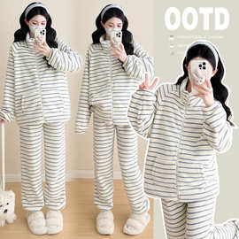 2025秋冬新品孕妇装简约条纹家居服睡衣外穿潮妈孕妇套装6305