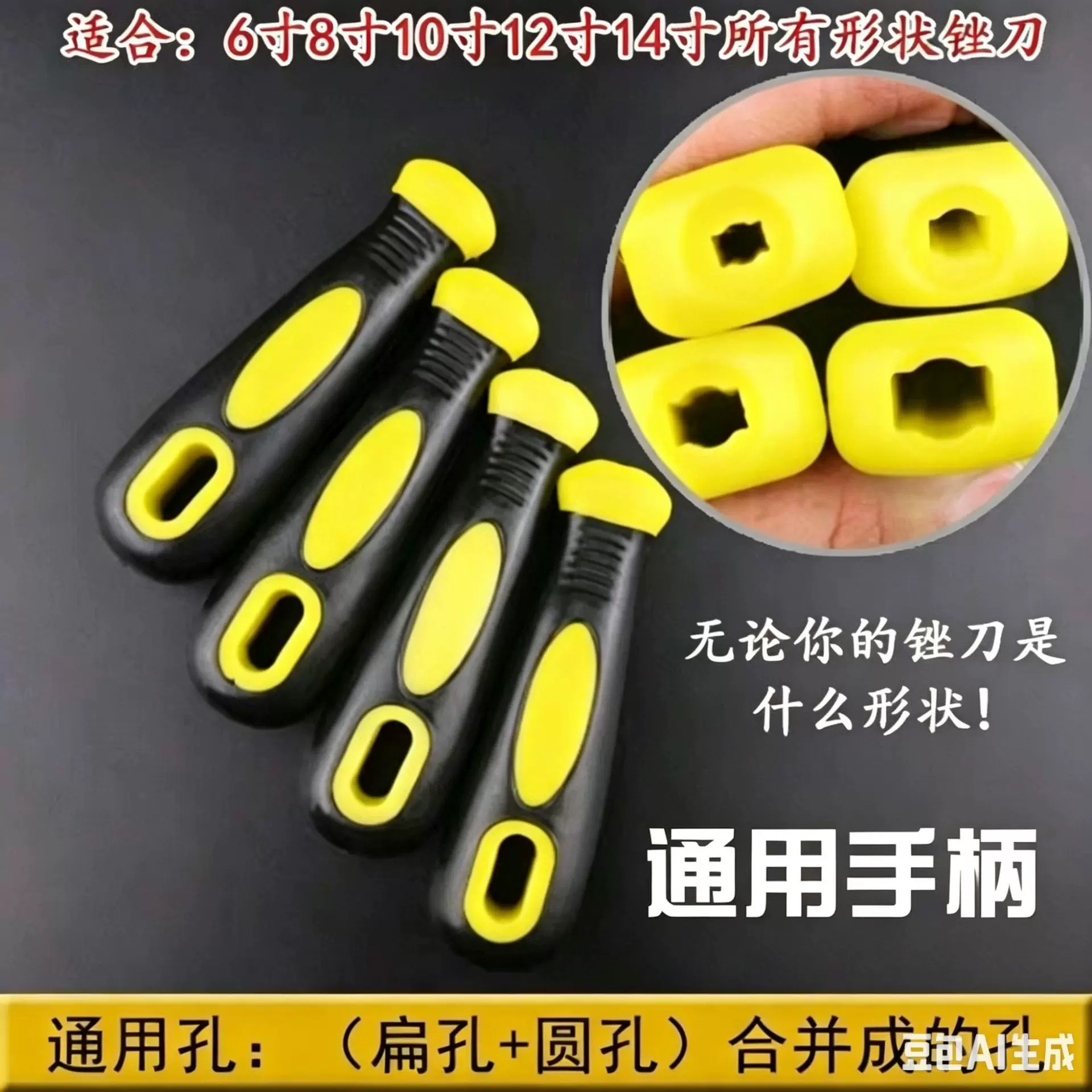 锉刀手柄6寸8寸10寸12寸扁孔圆孔黑黄塑胶钢锉通用手工木工专用
